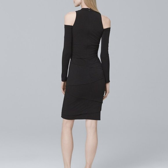 WHBM Long Sleeve Cold Shoulder Black Instantly Slimming Sheath Dress - Picture 3 of 9